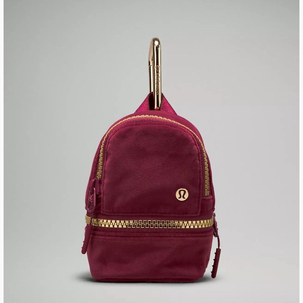 Lululemon City Adventurer nano Velour Wine Berry Red Mini Bag with Gold Accents
